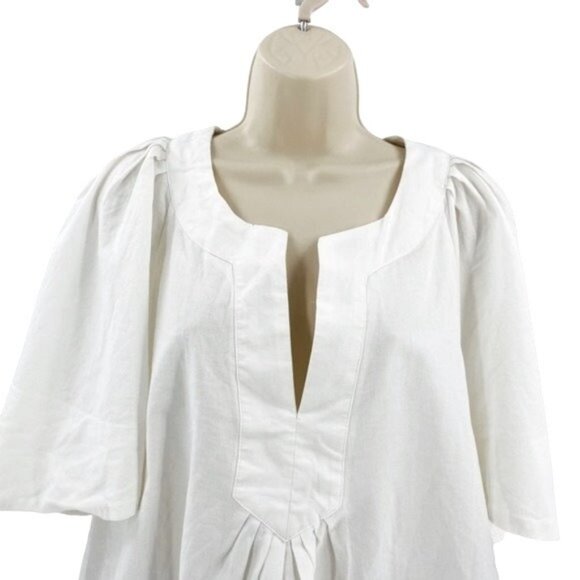 Pomander Place | NEW White Finley Coastal Flutter Sleeve Pleated Top Size M - Picture 5 of 8